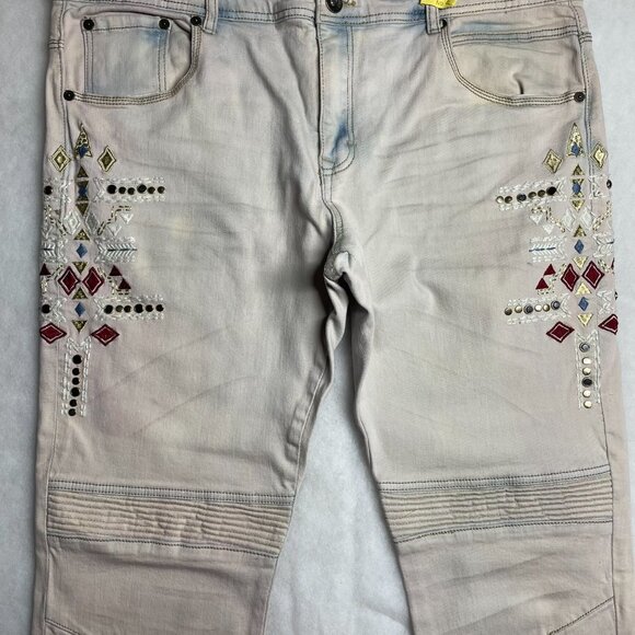 8ighth Dstrkt Mens Blue Pink Boho Embroidered Embellished Denim Jeans 40x34 - Picture 3 of 15
